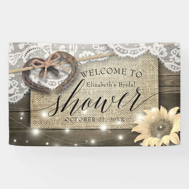 Couple Horseshoes Sunflowers Bridal Shower Welcome Banner (Horizontal)
