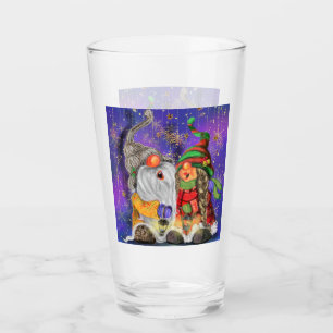 Couple Hugged Gnomes Singing Happy Christmas Song Glass