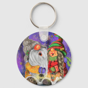 Couple Hugged Gnomes Singing Happy Christmas Song  Keychain