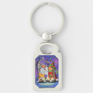 Couple Hugged Gnomes Singing Happy Christmas Song  Keychain