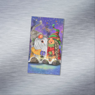 Couple Hugged Gnomes Singing Happy Christmas Song Magnetic Business Card