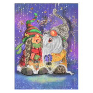 Couple Hugged Gnomes Singing Happy Christmas Song Tablecloth