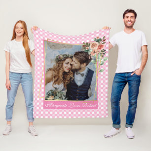 Couple I LOVE YOU Photo Collage Hearts Names Fleece Blanket