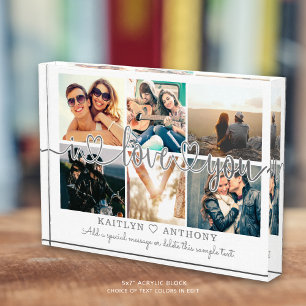 Couple I LOVE YOU Photo Collage Silver Grey Script Block