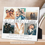 Couple I LOVE YOU Photo Collage Silver Grey Script Plaque<br><div class="desc">Create a keepsake photo collage display for the one you love with 6 pictures, the title I LOVE YOU in a modern, handwritten script with hearts as a faux metallic silver foil overlay and personalized with your custom text against an editable white background. CHANGES: The background colour can be changed...</div>