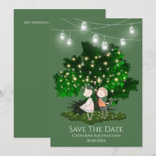 Couple illustration string lights tree romantic  save the date