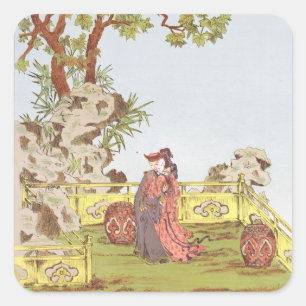 Couple in a Chinese garden, from 'Ornaments of Chi Square Sticker