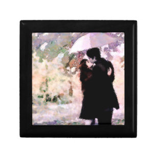 Couple in Love Kissing In The Rain Abstract Art Gift Box
