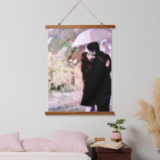 Couple in Love Kissing In The Rain Abstract Art Hanging Tapestry (Bedroom)