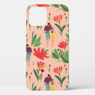 couple in love walks among flowers iPhone 12 case