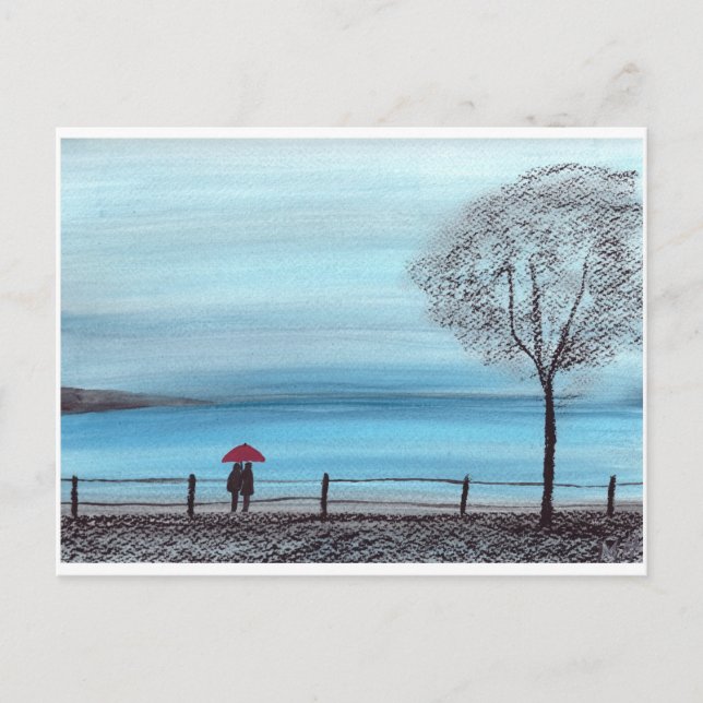 Couple in love with red umbrella postcard (Front)