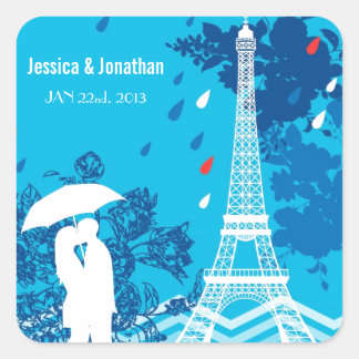 Couple in Paris with Eiffle Tower Square Sticker