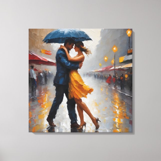 Couple in Rain Art Canvas Print (Front)