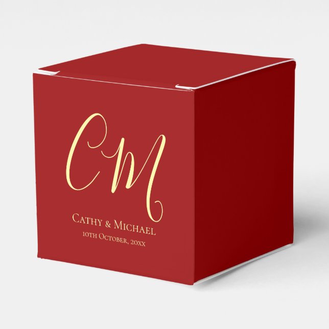 Couple initials modern Chinese wedding red Favor Box (Front Side)