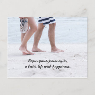 Couple is walking together along the beach holiday postcard