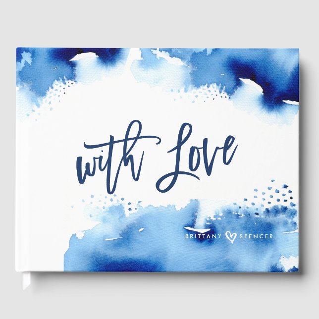 COUPLE KEEPSAKE blue watercolor handlettered Guest Book (Front)