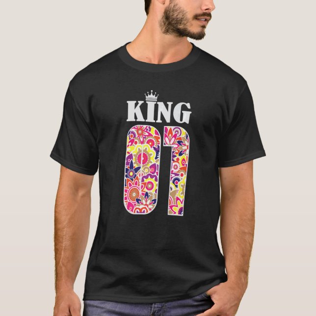 Couple King colorful Flowers T-Shirt (Front)