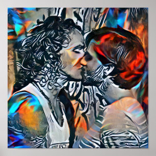 Couple Kissing   Colourful Abstract  Poster