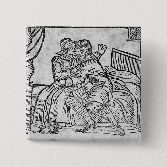 Couple Kissing, illustration 'Roxburghe Ballads' 2 Inch Square Button (Front)