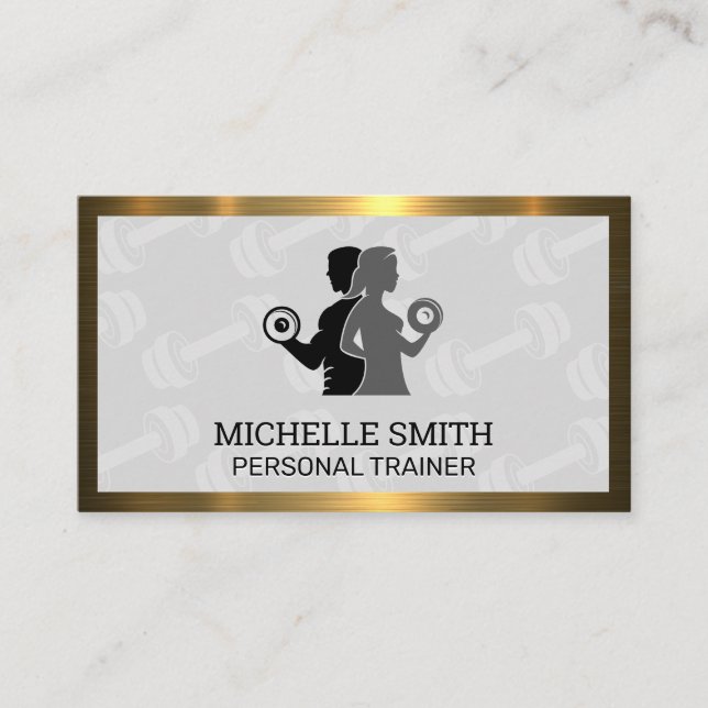 Couple Lifting | Dumbbell Pattern Business Card (Front)