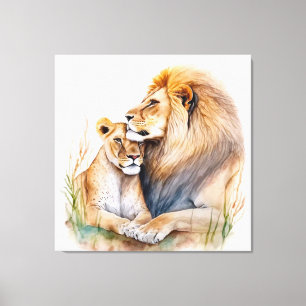 Couple lion male & female in love for lion lovers canvas print