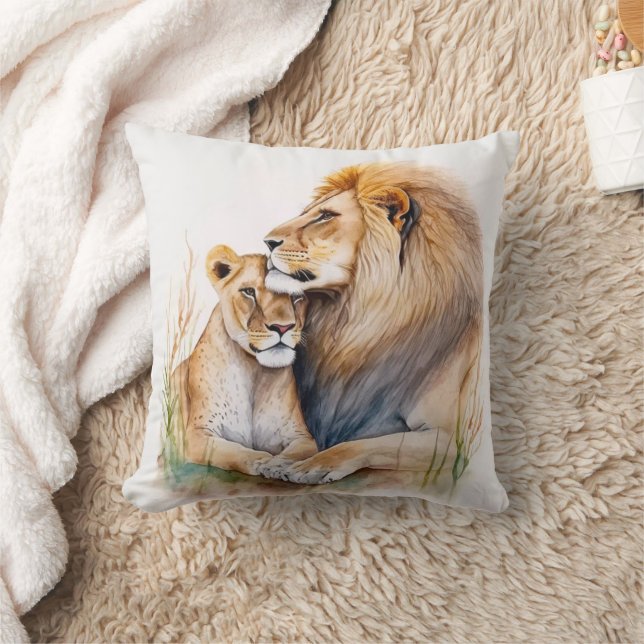 Couple lion male & female in love for lion lovers throw pillow (Blanket)