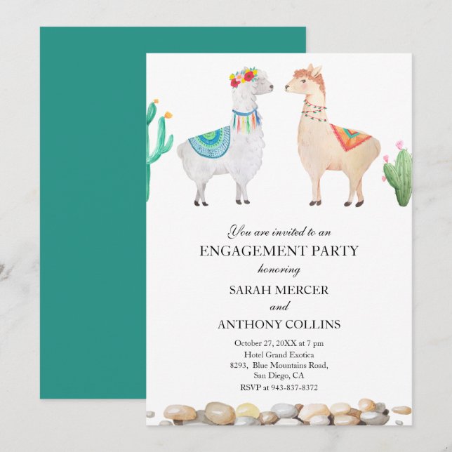 Couple Llama Engagement Party Invitation (Front/Back)
