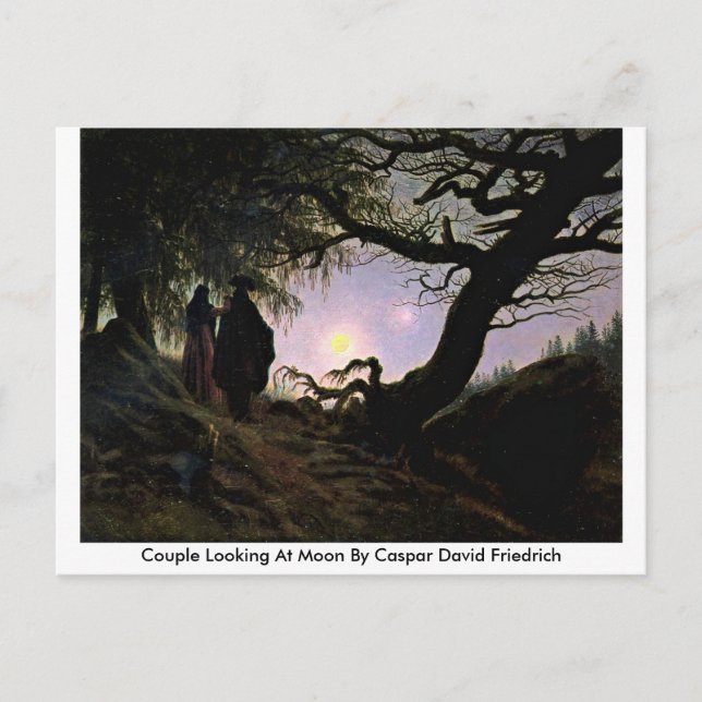 Couple Looking At Moon By Caspar David Friedrich Postcard (Front)