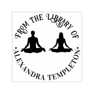 Couple Lotus Yoga Pose Round Library Book Name Self-inking Stamp