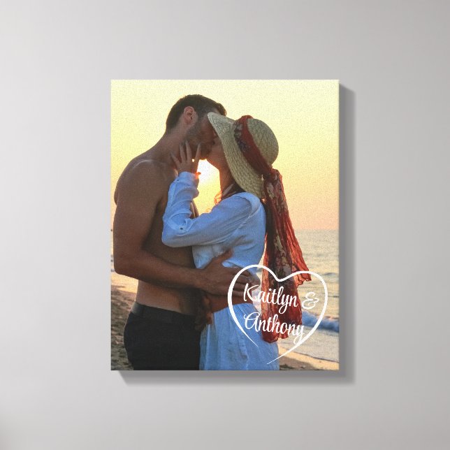 Couple Love Heart Photo Names Canvas Print (Front)