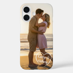 Couple Love Heart Photo Names iPhone 16 Case