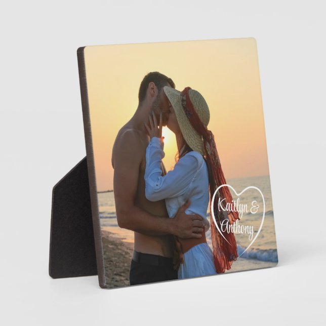 Couple Love Heart Photo Names Plaque (Front)