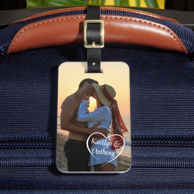 Couple Love Heart Photo Personalized Luggage Tag (Front Insitu 2)