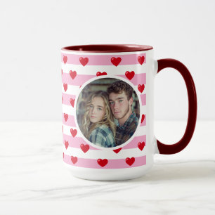 Couple Love Hearts Stripe Valentines Day Photo Mug