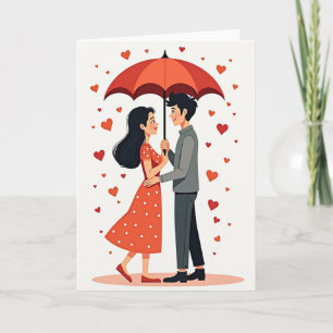 Couple Love Hearts Umbrella Card