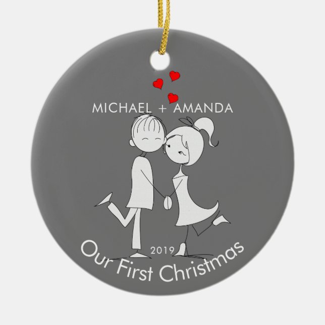 Couple Love Our First Christmas Ceramic Ornament (Front)