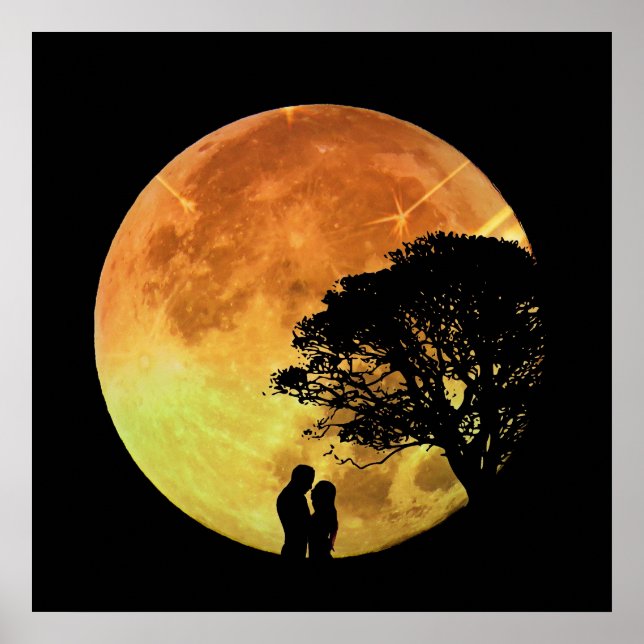 Couple Love Romance Lovers Moonlight Romantic Poster (Front)