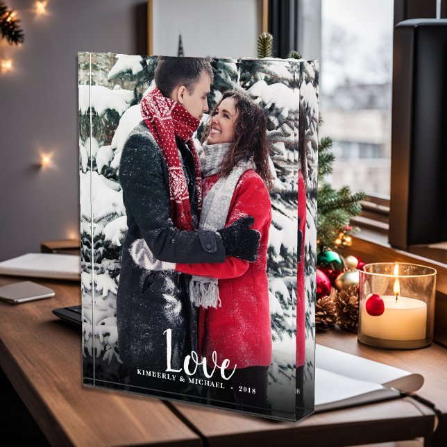 Couple Love script text overlay custom photo Block (Create your own Love script photo block and add your own photo, names and year.)