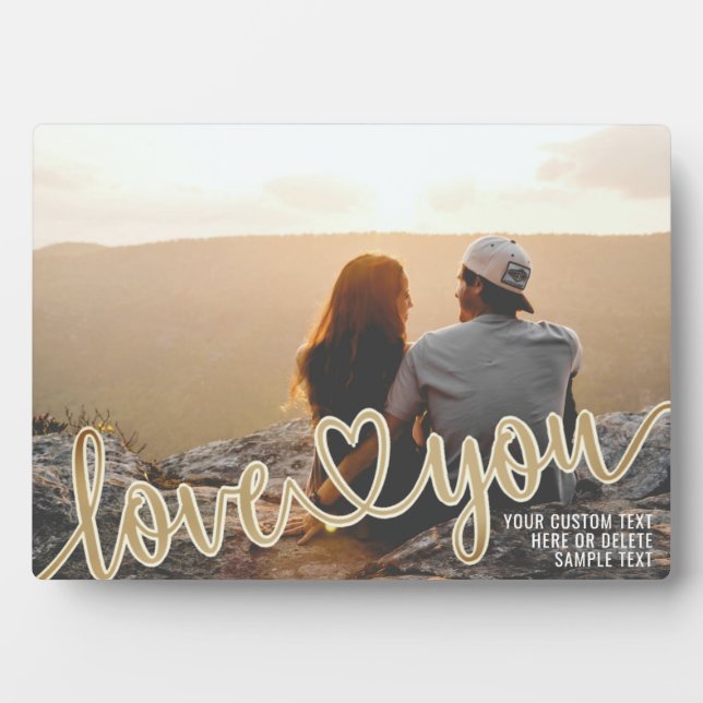 Couple LOVE YOU Gold Heart Script Photo Custom Plaque (Front)