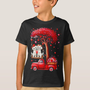 Couple Malteses Valentine Hearts Tree Pickup Truck T-Shirt