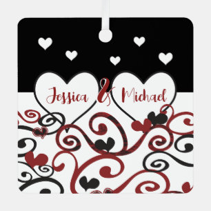 Couple Married Date Swirly Love Hearts Metal Ornament