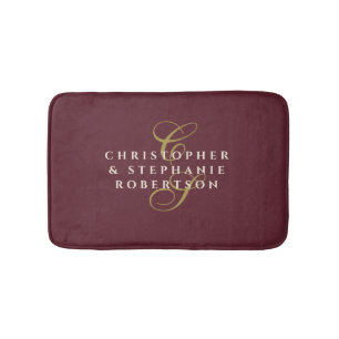 Couple Monogram Burgundy Gold Cream Minimalist Bath Mat