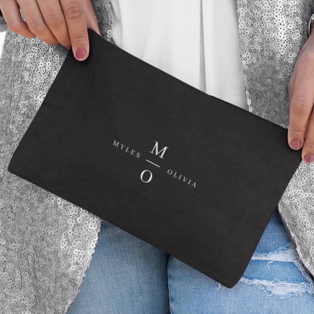 Couple Monogram Elegant Minimal Stylish Black Accessory Pouch (Creator Uploaded)