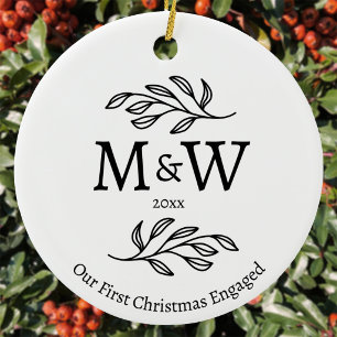 Couple Monogram First Christmas Engaged Ceramic Ornament