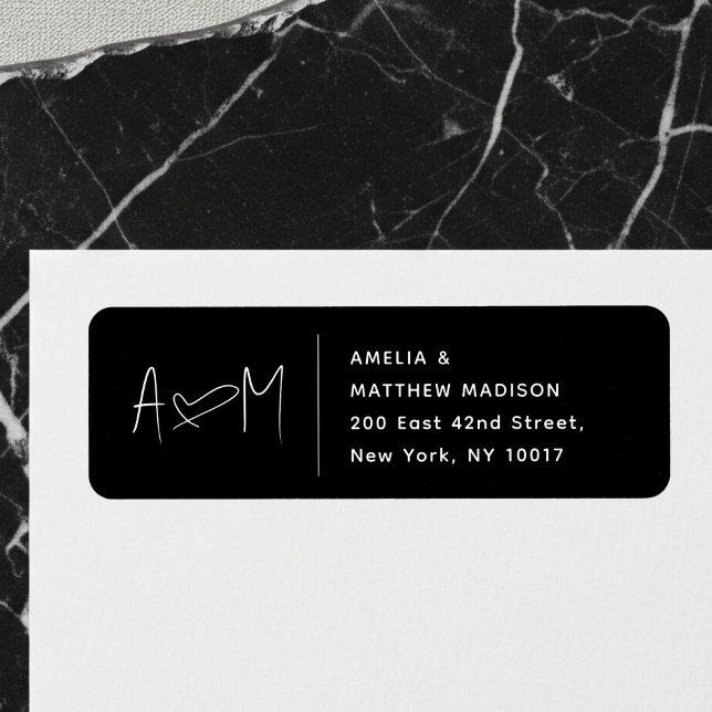 Couple Monogram Heart Black Return Address (Créateur téléchargé)