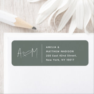 Couple Monogram Heart Green Return Address