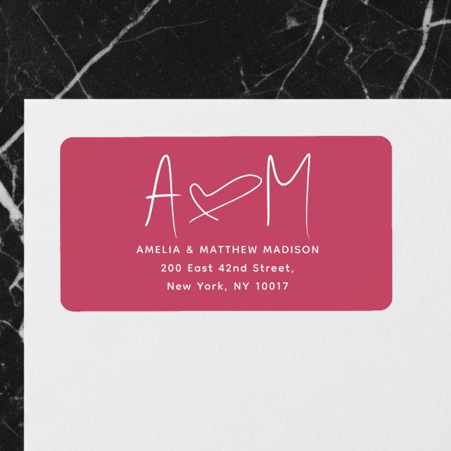 Couple Monogram Heart Red Return Address Label (Creator Uploaded)