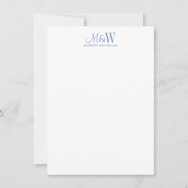 Couple Monogram Minimalist Blue White Card (Front)