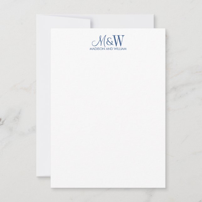 Couple Monogram Minimalist Navy White Card (Front)