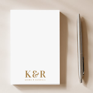 Couple Monogram Minimalist Simple Gold and White Post-it Notes